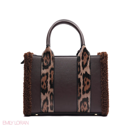 ELEGANT ZEBRA PRINT TOTE BAG WITH FLOWER CHARM - SMALL