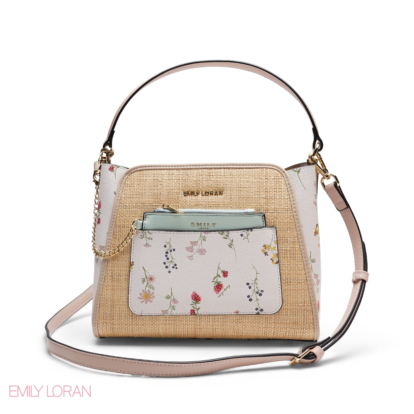 ELEGANT FLORAL PRINT SATCHEL WITH POUCH BAG