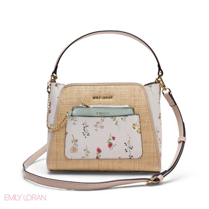 ELEGANT FLORAL PRINT SATCHEL WITH POUCH BAG