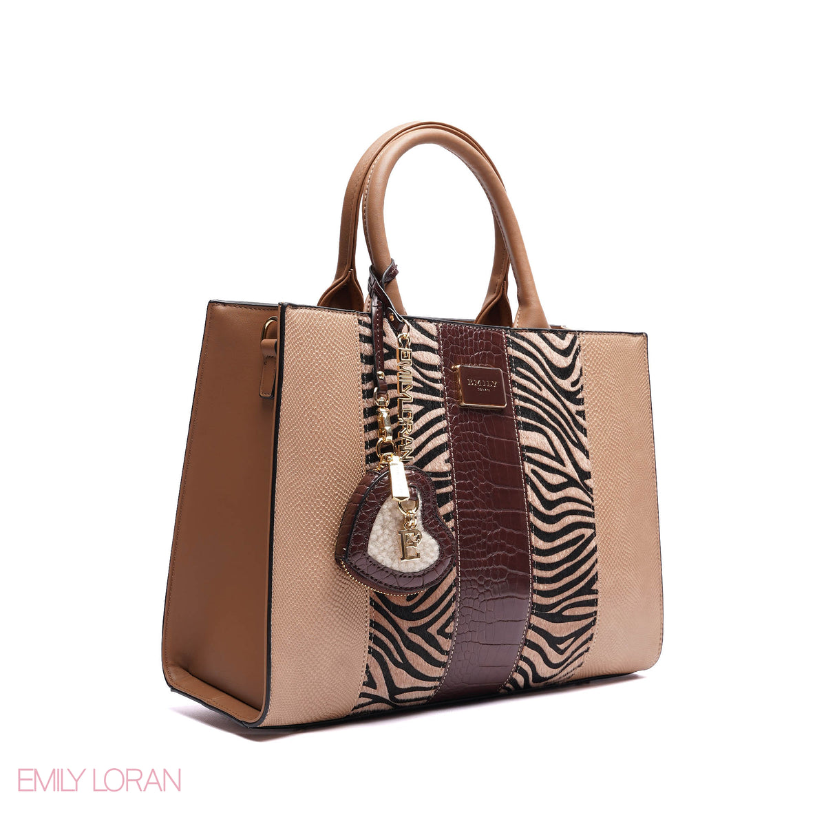ELEGANT STRUCTURE TOTE BAG WITH DETACHABLE STRAP AND HEART CHARM - LARGE