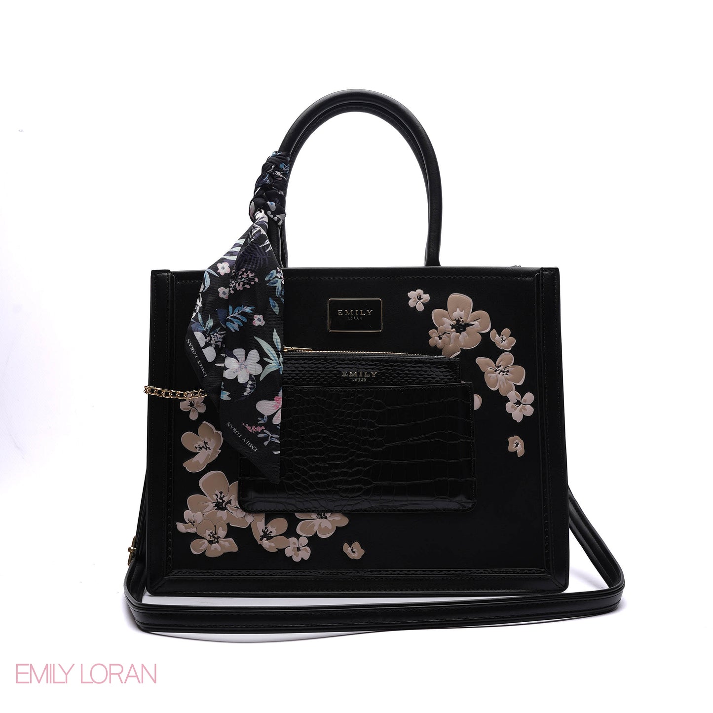 FLORAL EMBROIDERED HANDBAG WITH POUCH