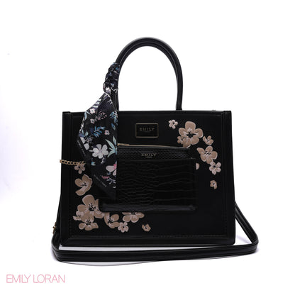 FLORAL EMBROIDERED HANDBAG WITH POUCH