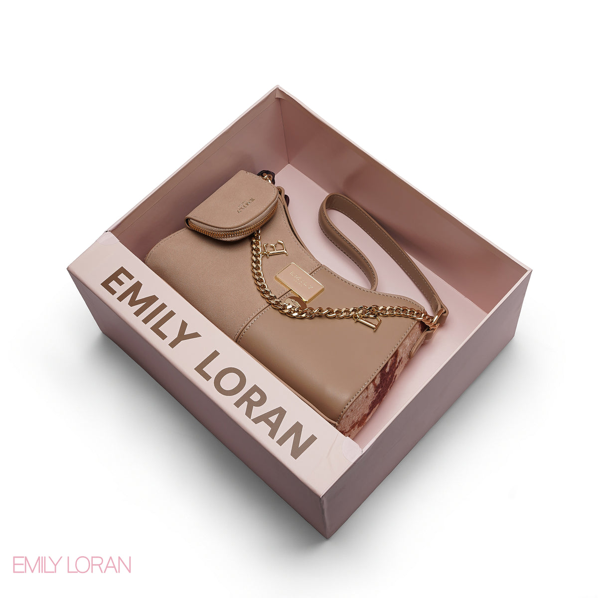 CHIC TWO-TONE SHOULDER BAG SET WITH CHAIN , POUCH AND SCARF