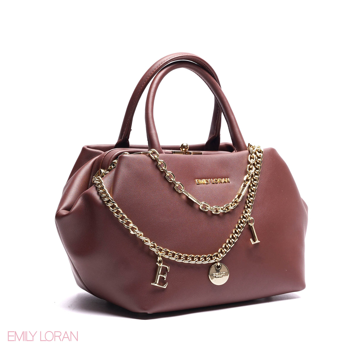 ELEGANT STRUCTURE SATCHEL WITH DETACHABLE STRAP AND GOLD CHARM - SMALL