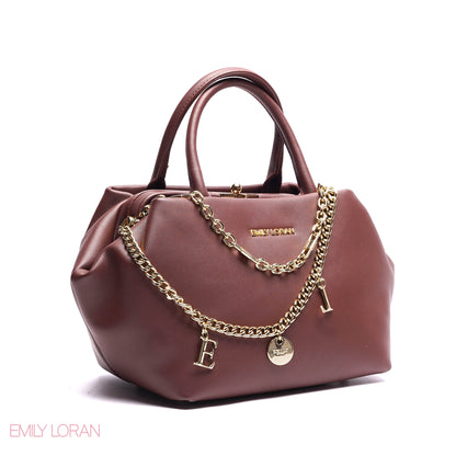 ELEGANT STRUCTURE SATCHEL WITH DETACHABLE STRAP AND GOLD CHARM - SMALL
