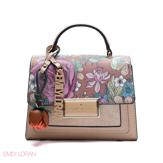 HANDBAG FLOWER PRINT WITH FLOWER CHAIN - SMALL