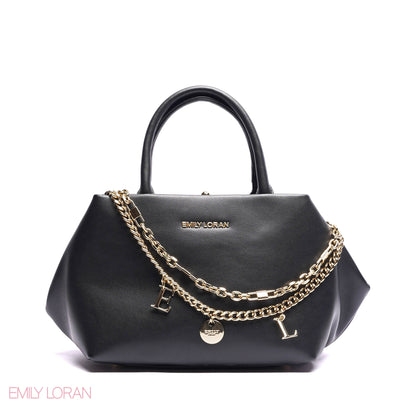 ELEGANT STRUCTURE SATCHEL WITH DETACHABLE STRAP AND GOLD CHARM - SMALL