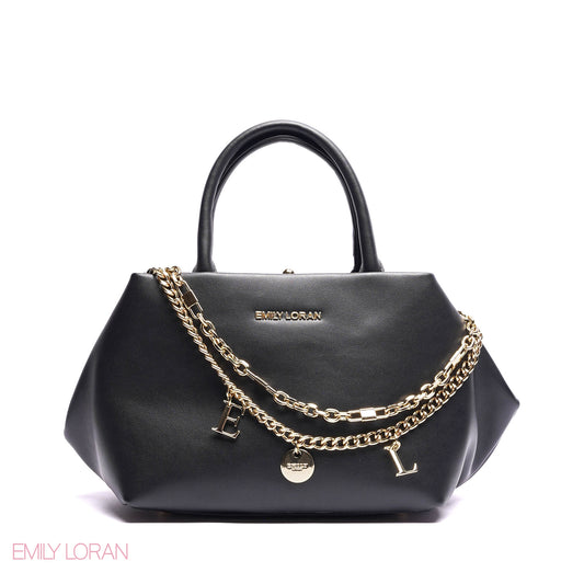 ELEGANT STRUCTURE SATCHEL WITH DETACHABLE STRAP AND GOLD CHARM - SMALL