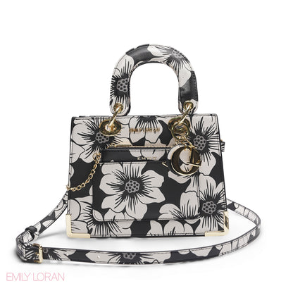 BLACK & WHITE FLORAL LADY TOTE WITH POUCH