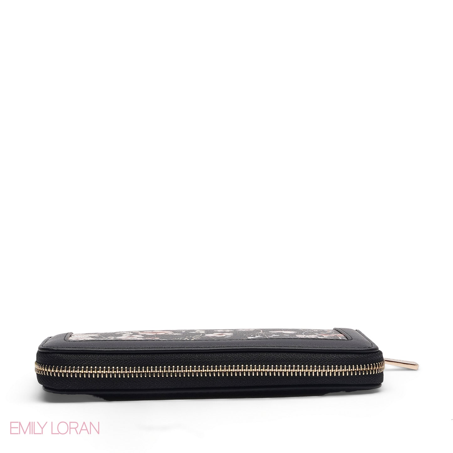 BLACK FLORAL ZIP-AROUND WALLET