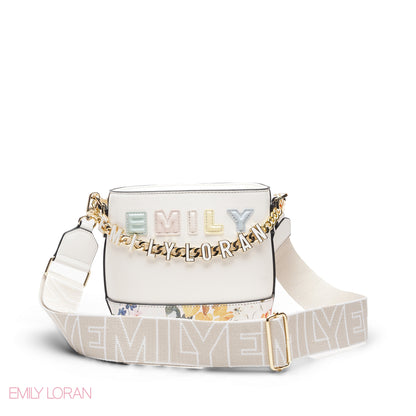 WHITE FLORAL TOTE WITH GOLD CHAIN & STRAP
