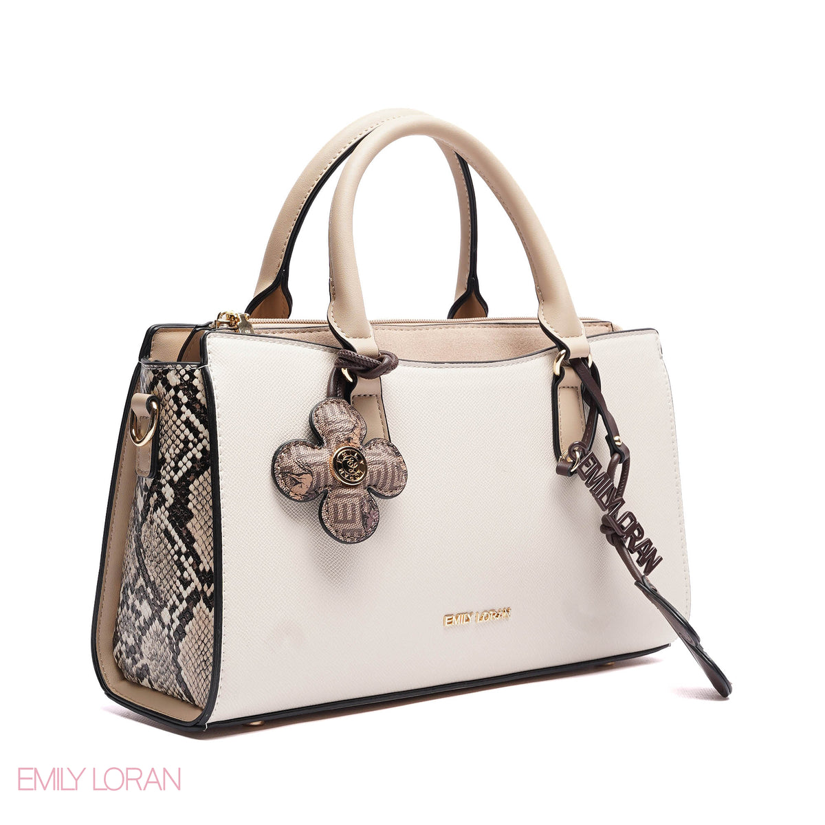 HANDBAG SOFT LEATHER SNAKE PRINT WITH SIMPLE TWO CHARM - SMALL