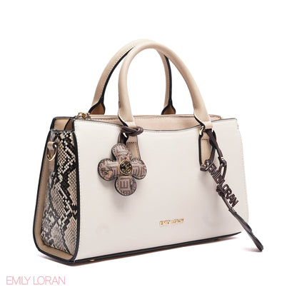 HANDBAG SOFT LEATHER SNAKE PRINT WITH SIMPLE TWO CHARM - SMALL