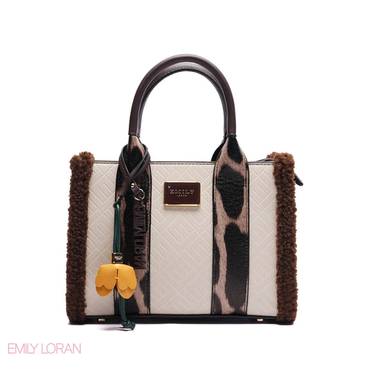 ELEGANT ZEBRA PRINT TOTE BAG WITH FLOWER CHARM - SMALL