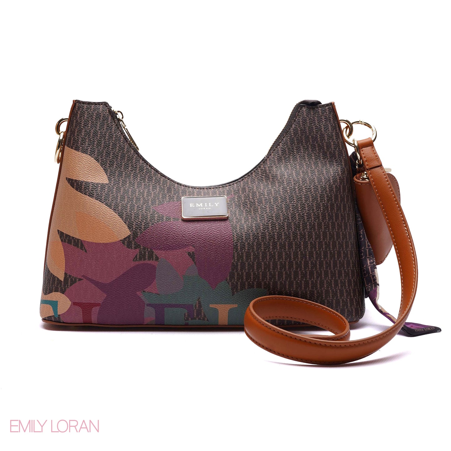 ELEGANT MONOGRAM PRINT SHOULDER BAG
