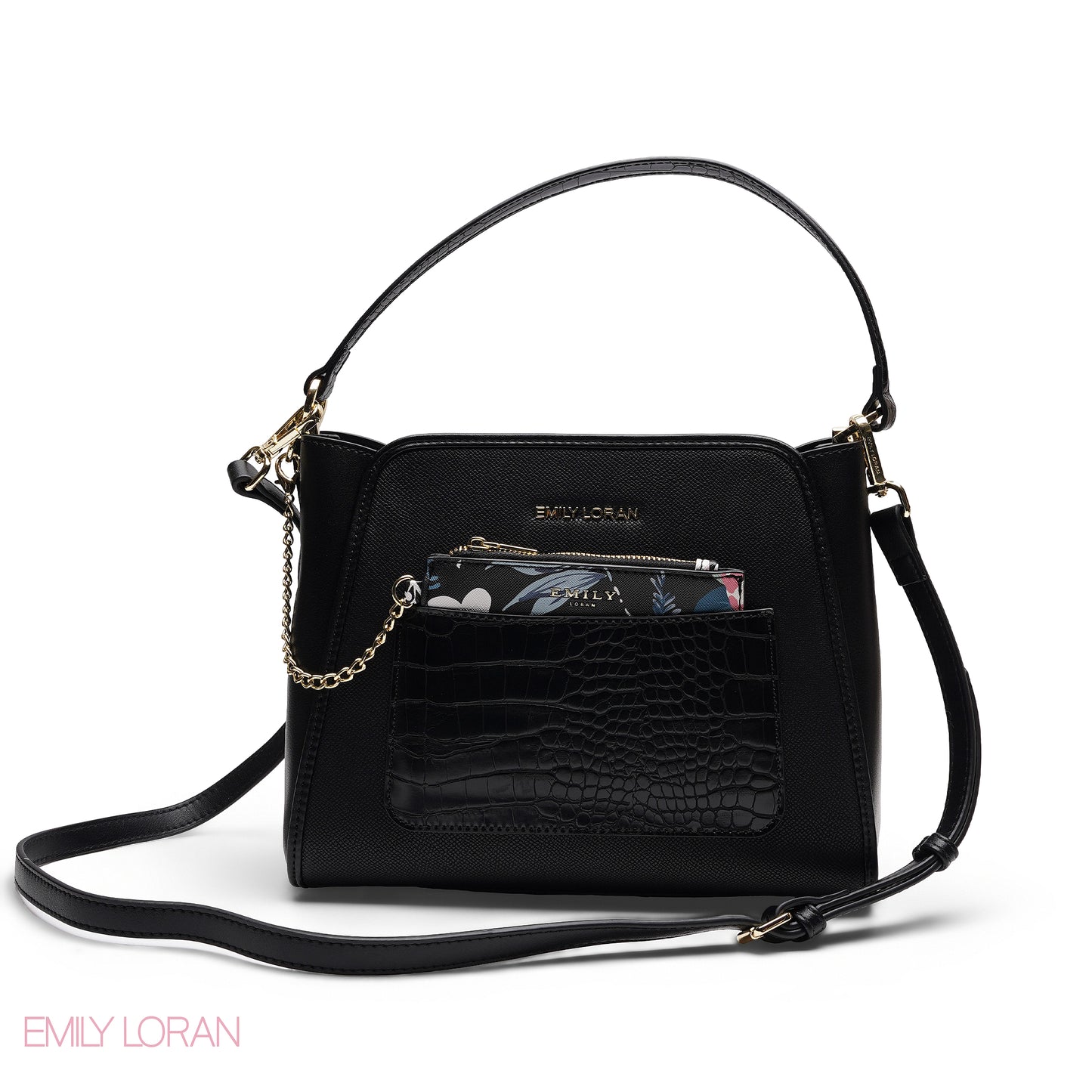 ELEGANT SATCHEL WITH FLORAL POUCH BAG