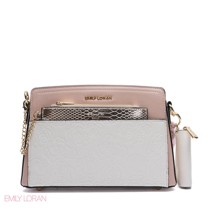 EMBOSSED FLORAL MULTI-TEXTURED CROSSBODY BAG