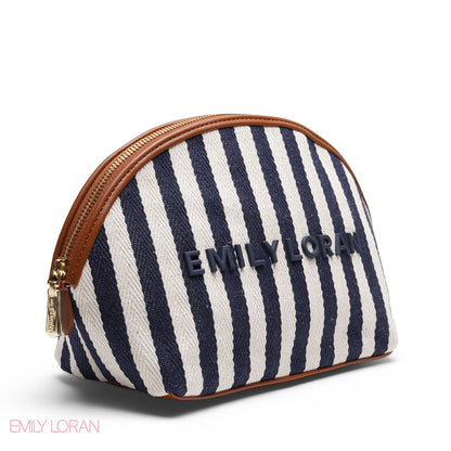 CHIC STRIPPED MAKEUP BAG WITH EMBOSSED LOGO