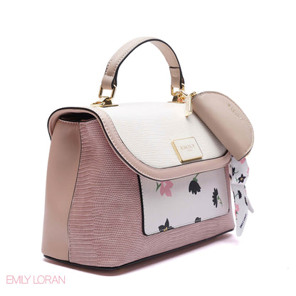 FLOWERS PRINT FLIPPING HANDBAG WITH POUCH- MEDIUM