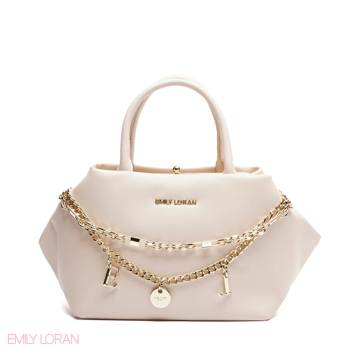 ELEGANT STRUCTURE SATCHEL WITH DETACHABLE STRAP AND GOLD CHARM - SMALL