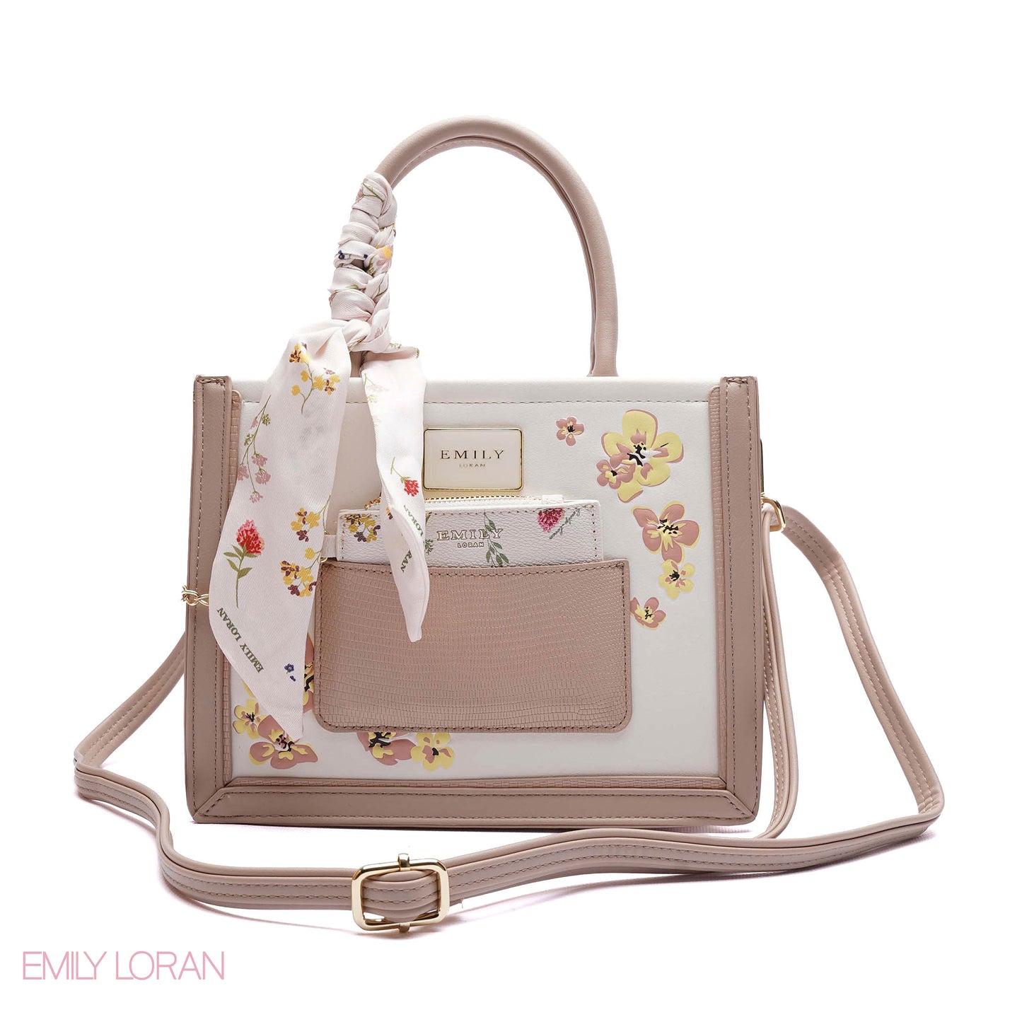 FLORAL EMBROIDERED HANDBAG WITH POUCH - SMALL