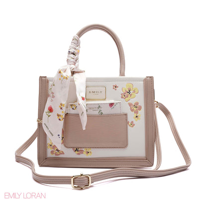 FLORAL EMBROIDERED HANDBAG WITH POUCH - SMALL