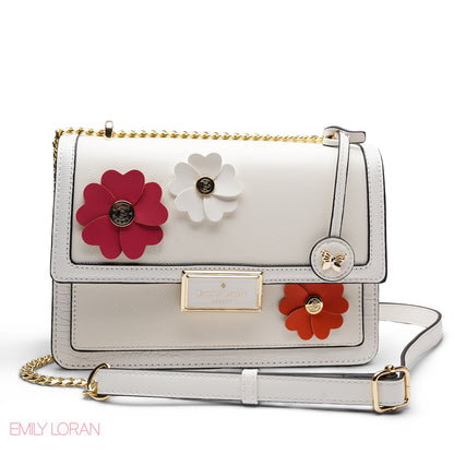 CHIC FLORAL EMBELLISHED CROSSBODY FLAP BAG