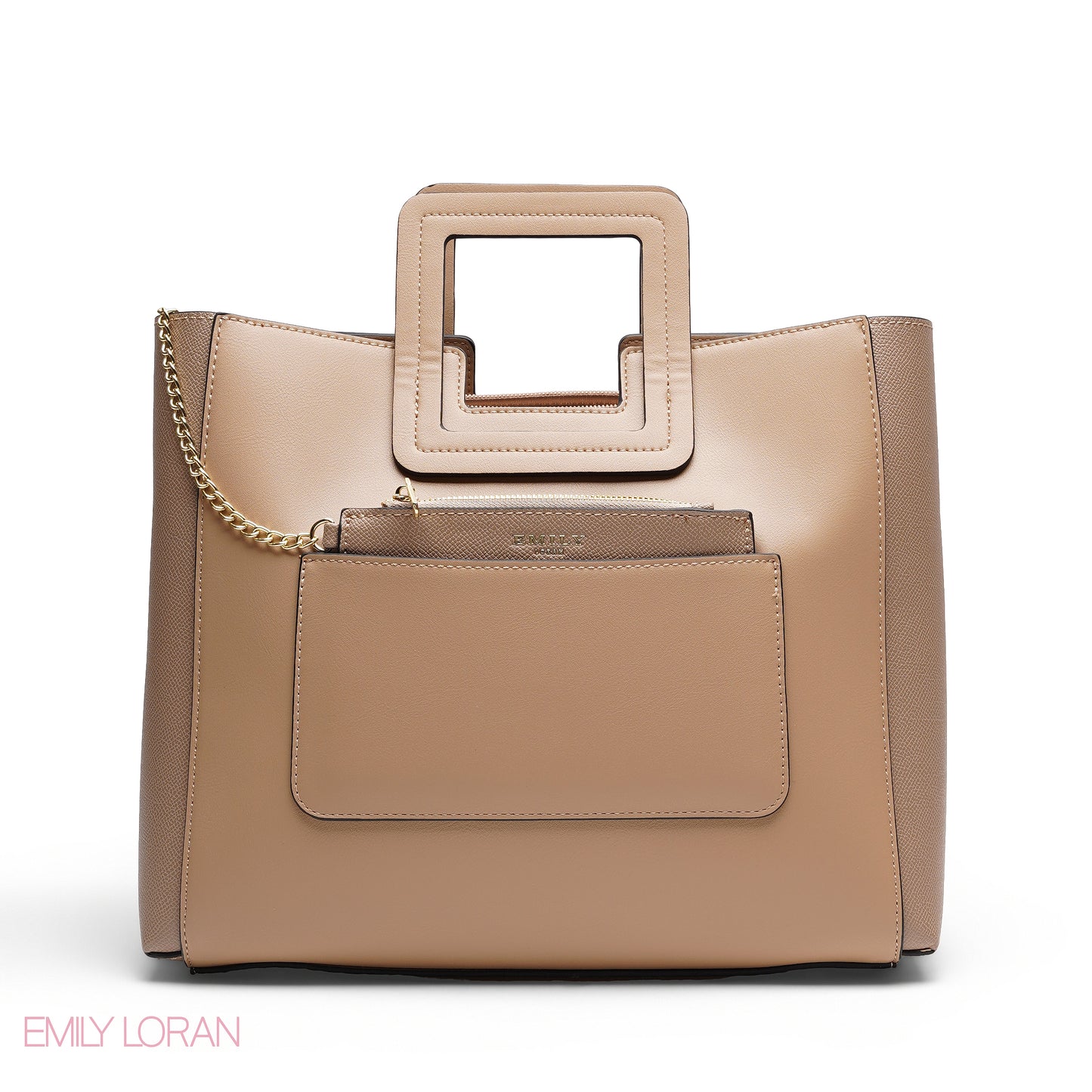 BEIGE TEXTURED LEATHER TOTE AND FLORAL POUCH BAG