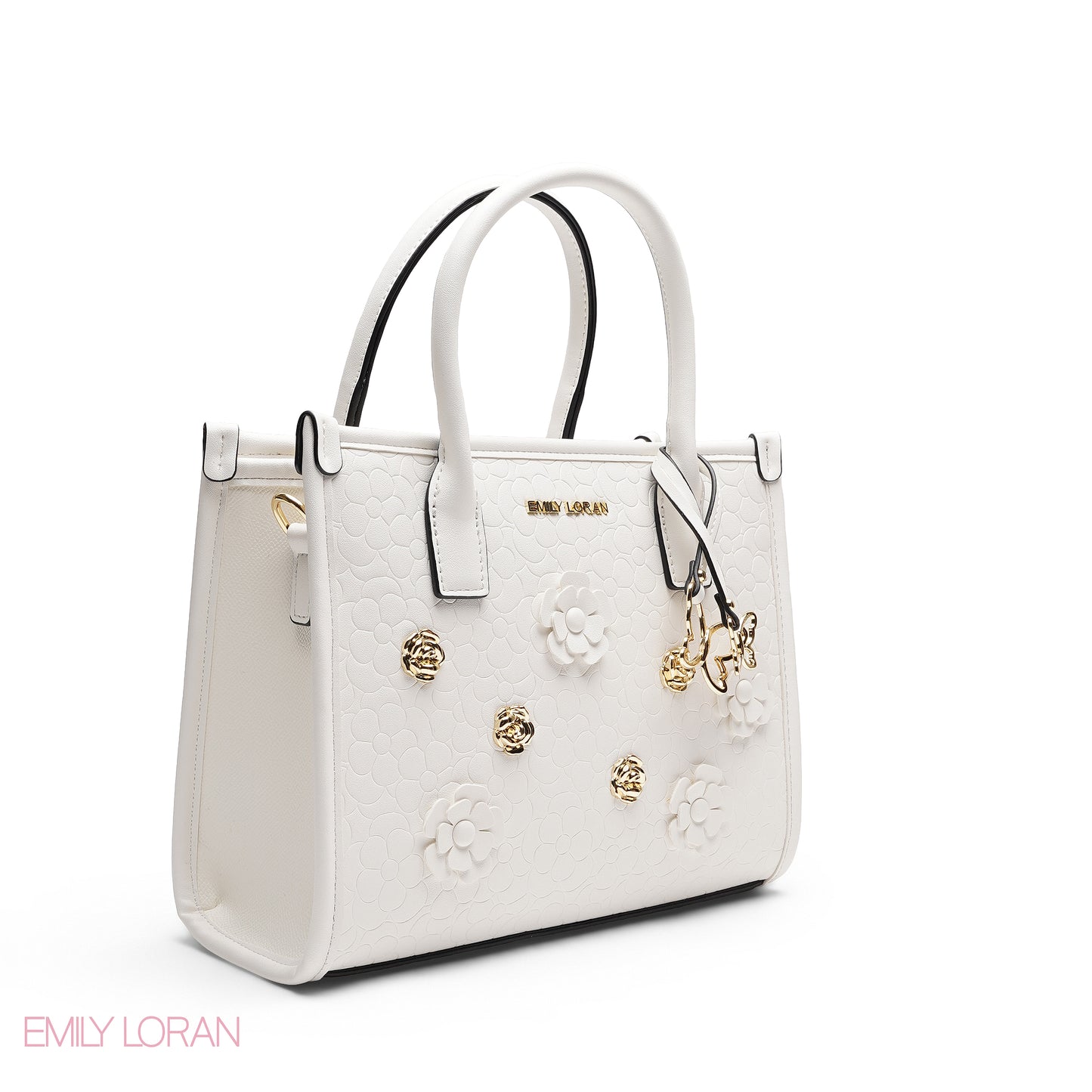 EMBOSSED METALLIC FLORAL TOP HANDLE TOTE BAG - SMALL