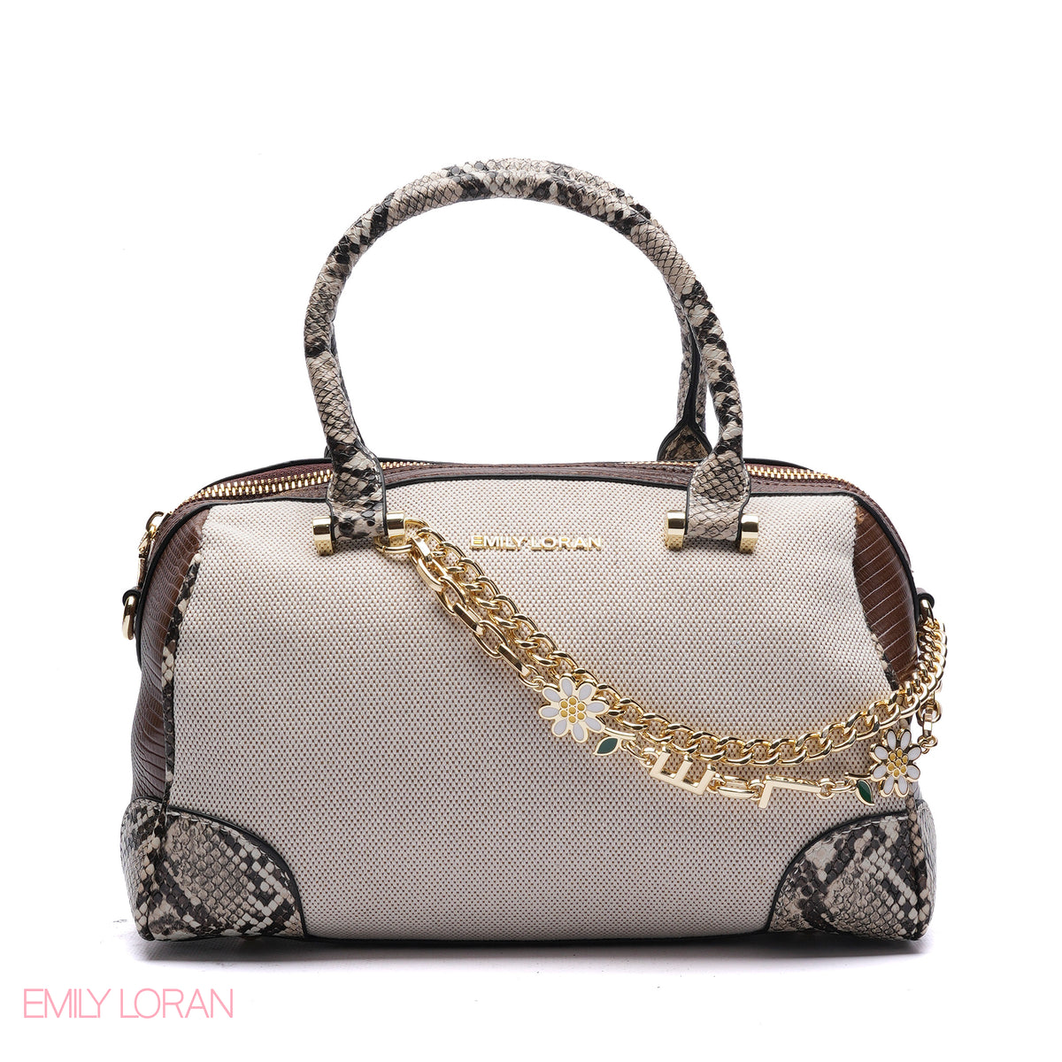 HANDBAG LINEN MATERIAL WITH GOLD CHAIN - MEDIUM