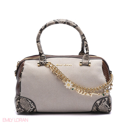 HANDBAG LINEN MATERIAL WITH GOLD CHAIN - MEDIUM