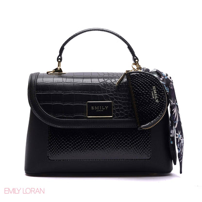 FLIPPING HANDBAG CROC LEATHER WITH POUCH- MEDIUM