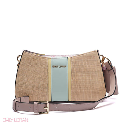 STRAW PANELLED SHOULDER BAG
