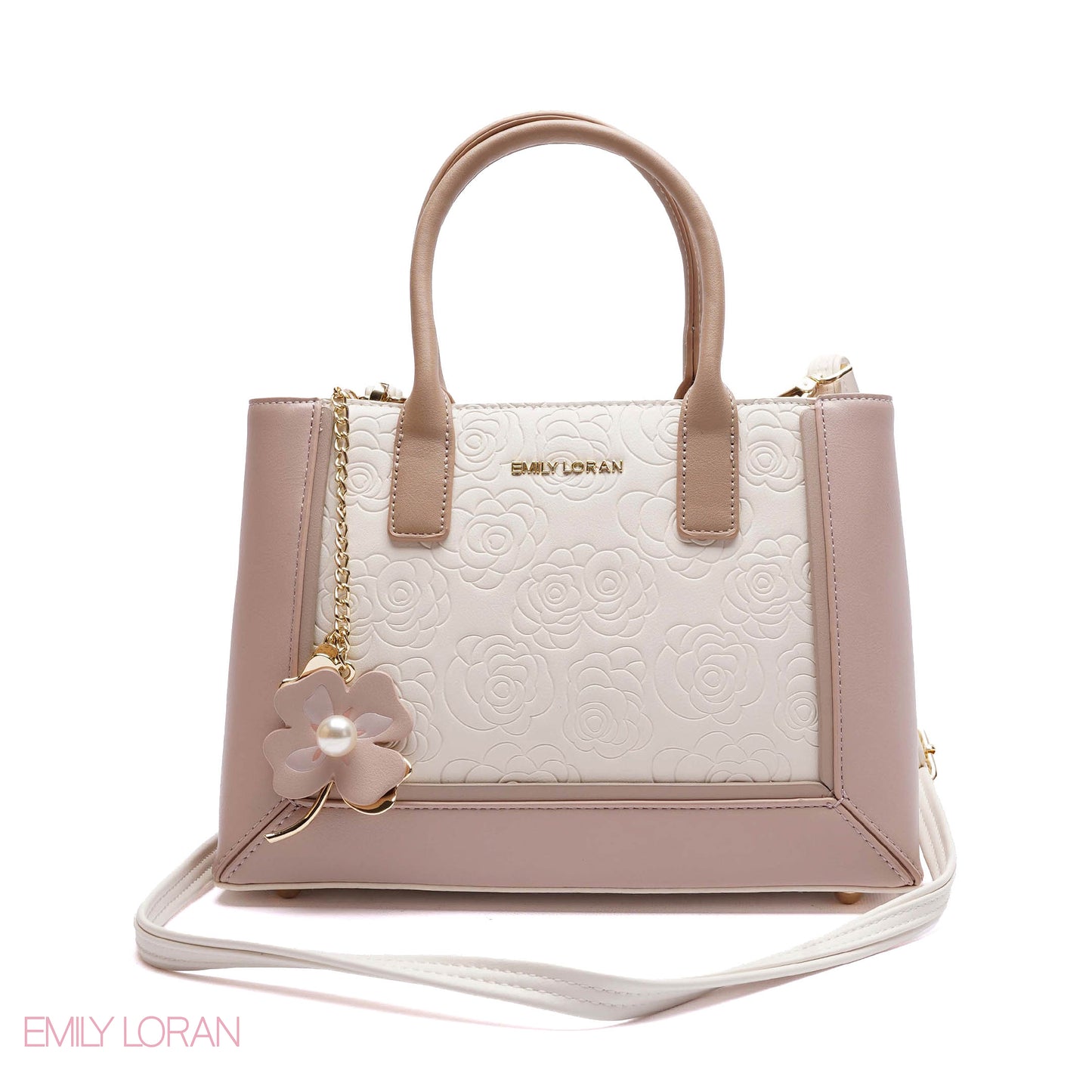 EMBOSSED FLORAL PANELLED SATCHEL BAG - SMALL