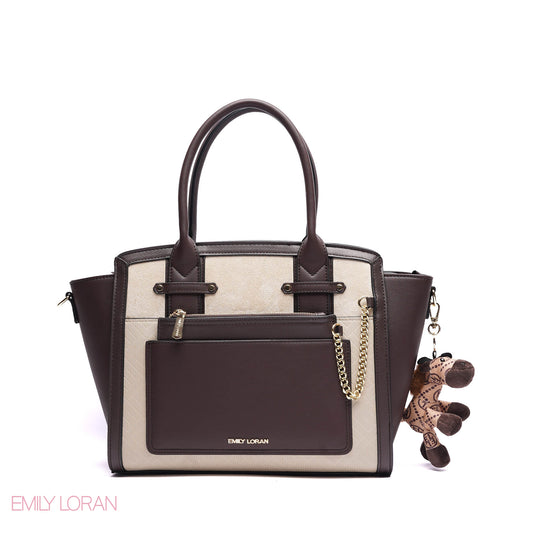 ELEGANT STRUCTURE TOTE BAG WITH ZEBRA CHARM - LARGE