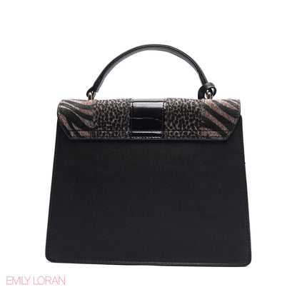 ELEGANT MIXED TEXTURE TOP HANDLE BAG WITH HEART CHARM - MEDIUM