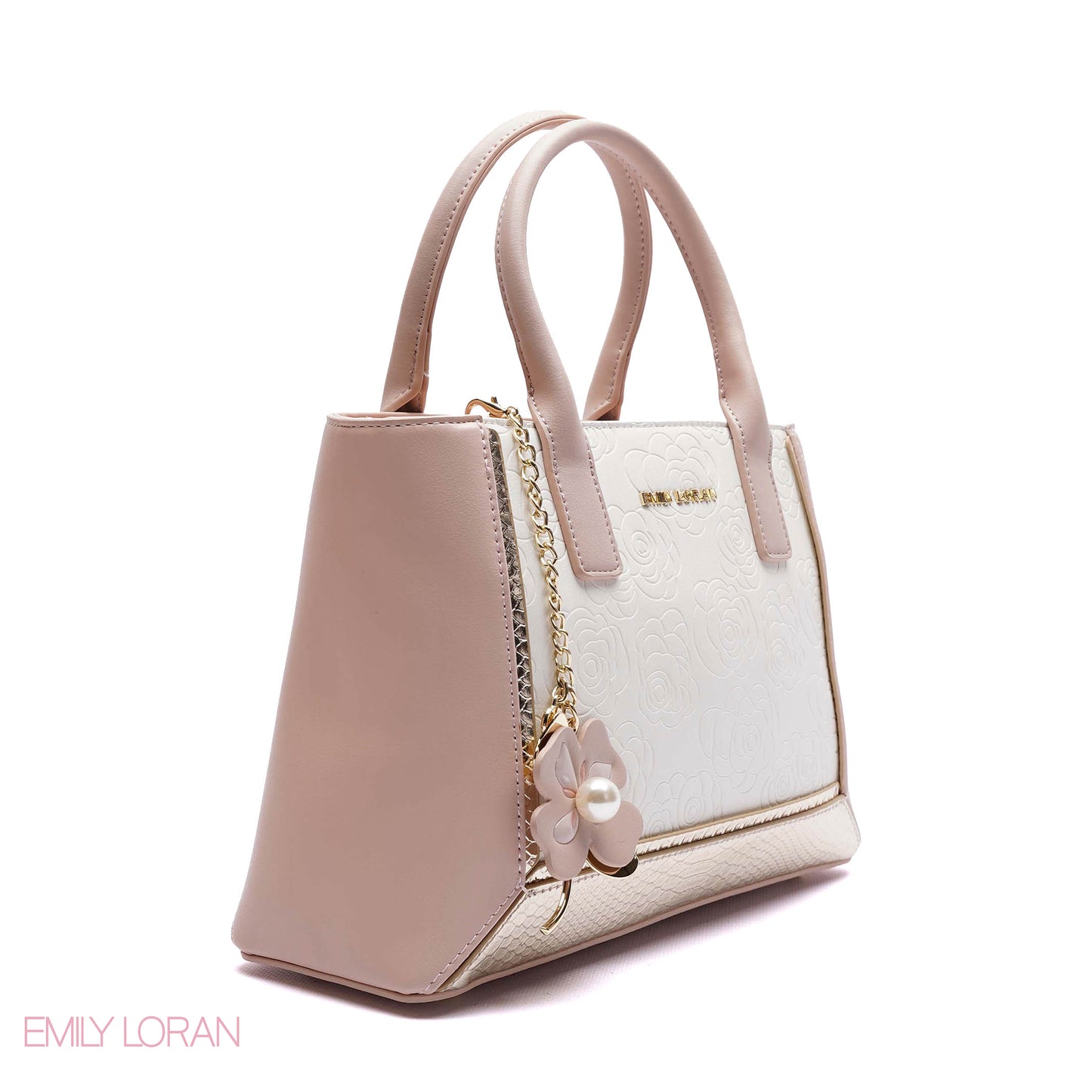 EMBOSSED FLORAL PANELLED SATCHEL BAG - SMALL