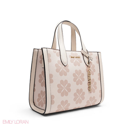 CHIC FLORAL PRINT TOTE WITH LOGO CHARM BAG