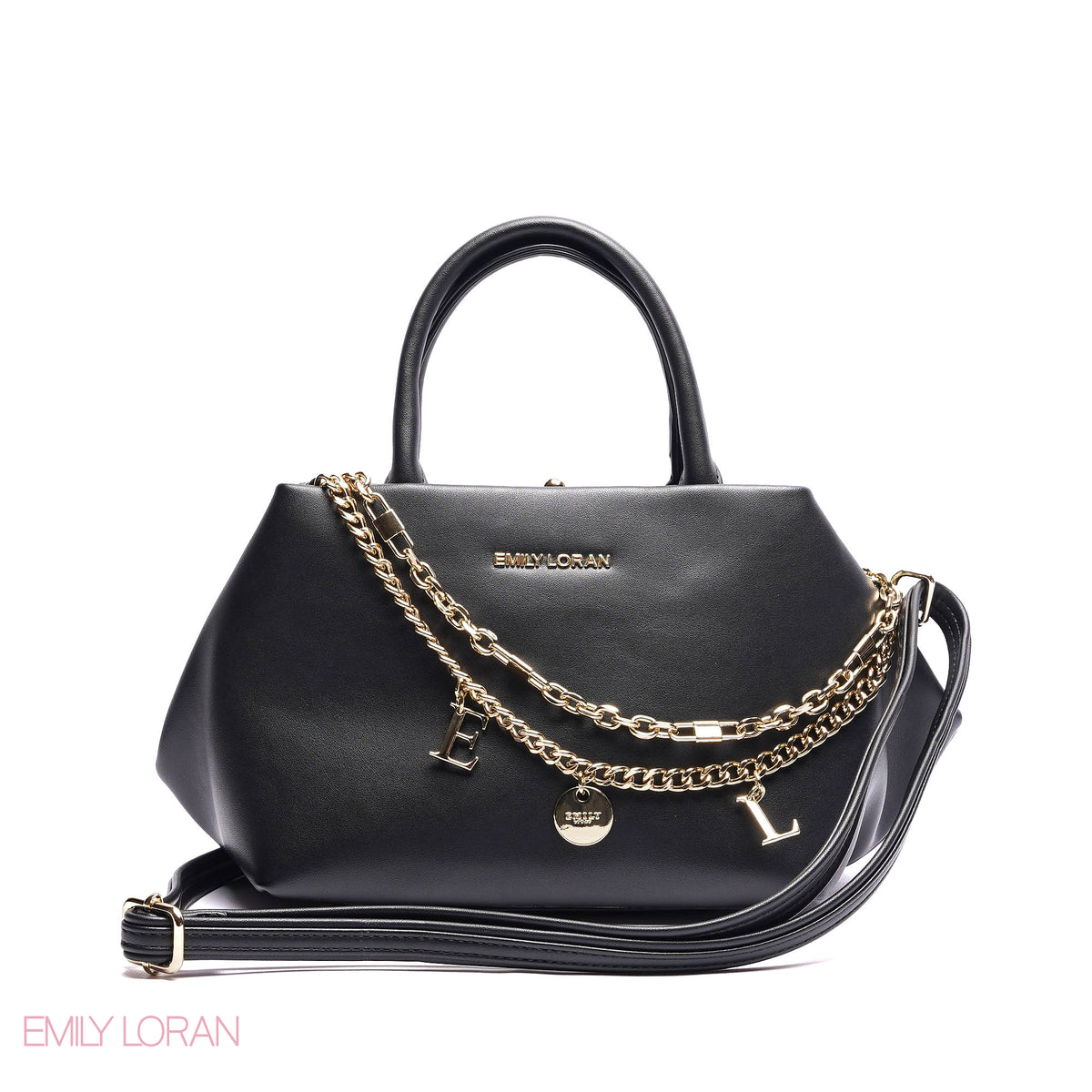 ELEGANT STRUCTURE SATCHEL WITH DETACHABLE STRAP AND GOLD CHARM - SMALL