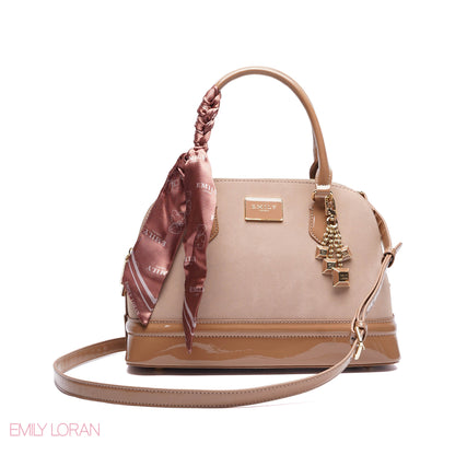 ROUNDED HANDBAG SHINE LEATHER WITH GOLD CHAIN AND SCARF - LARGE