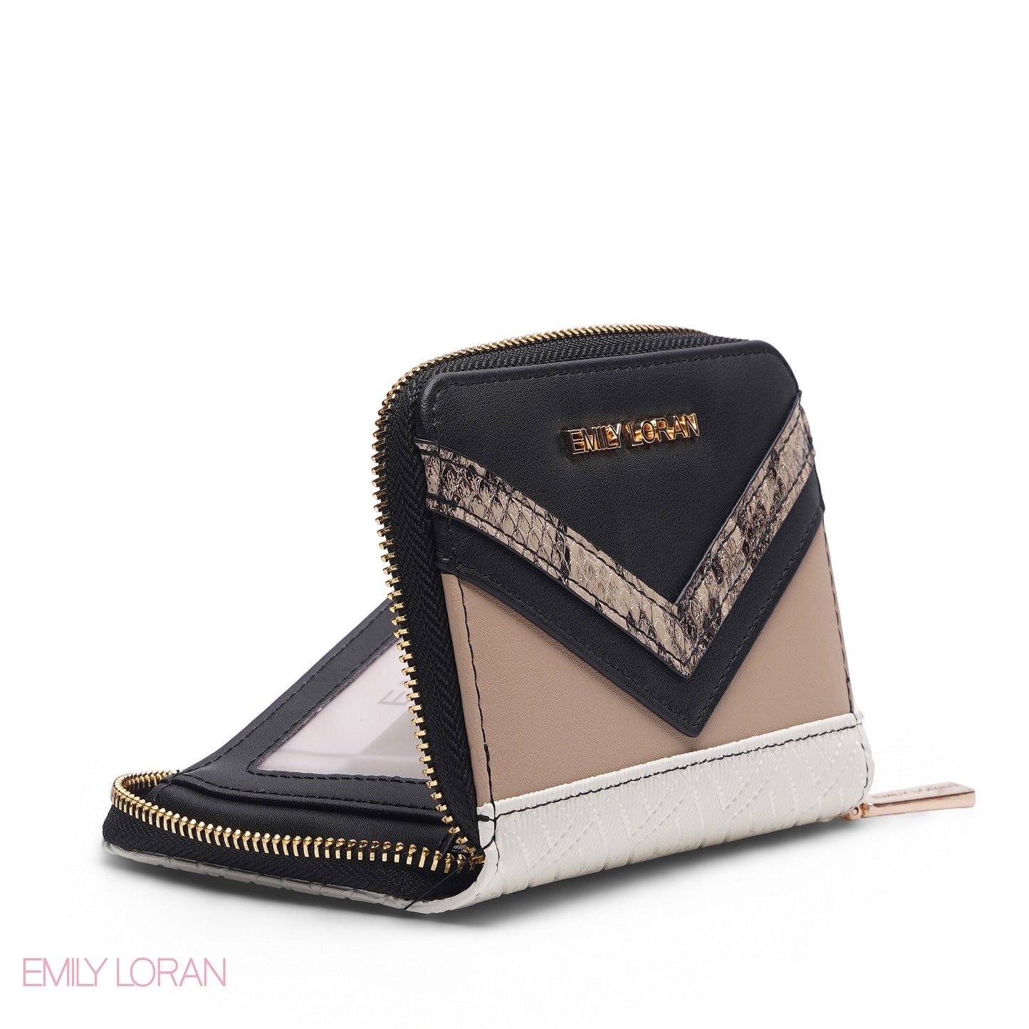 BLACK & BEIGE ZIP-AROUND WALLET