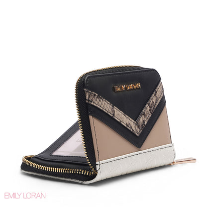 BLACK & BEIGE ZIP-AROUND WALLET
