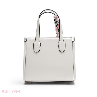 WHITE FLORAL TOTE WITH PINK PRINTS - SMALL