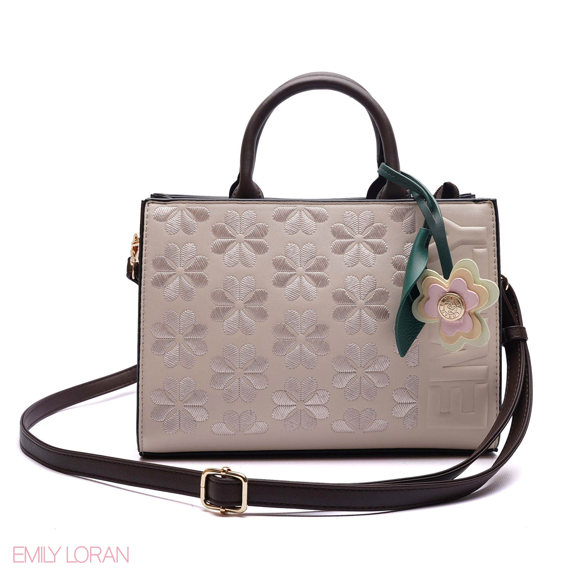 HANDBAG EMBOSSED BRAND DETAILING WITH CHARM - SMALL