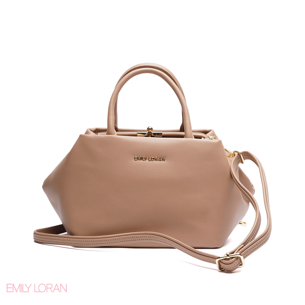 ELEGANT STRUCTURE SATCHEL WITH DETACHABLE STRAP AND GOLD CHARM - SMALL
