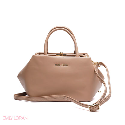 ELEGANT STRUCTURE SATCHEL WITH DETACHABLE STRAP AND GOLD CHARM - SMALL