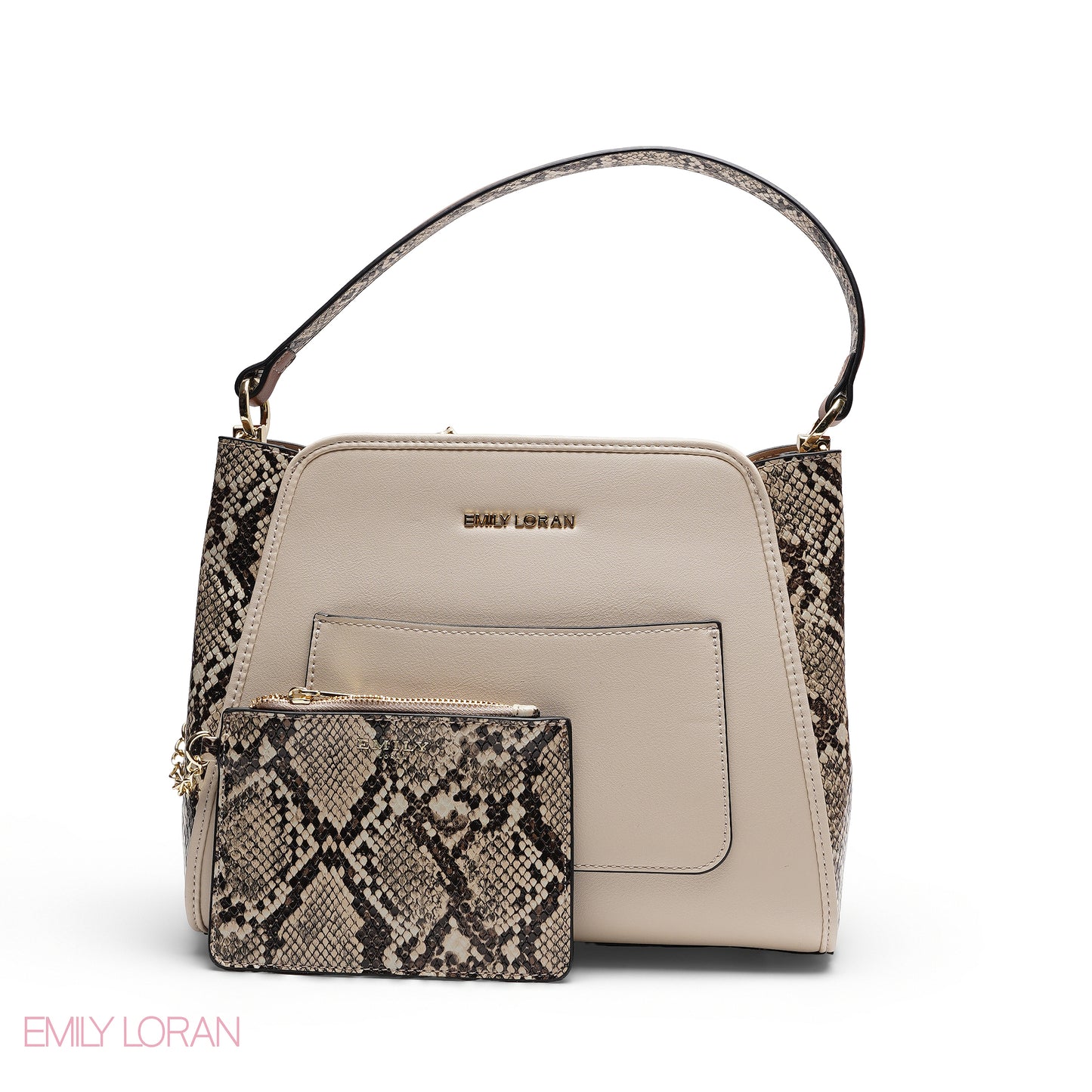ELEGANT SNAKE PRINT SATCHEL WITH POUCH BAG