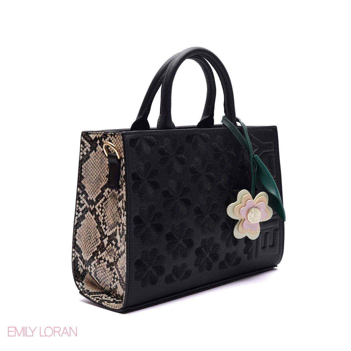 HANDBAG EMBOSSED BRAND DETAILING WITH CHARM - SMALL