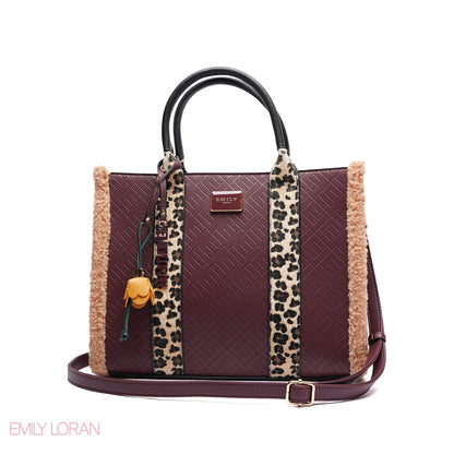 ELEGANT ZEBRA PRINT TOTE BAG WITH FLOWER CHARM - LARGE