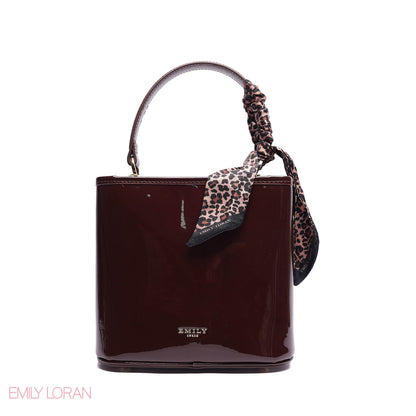 ELEGANT PATENT SUEDE BUCKET BAG WITH LEOPARD SCARF - SMALL